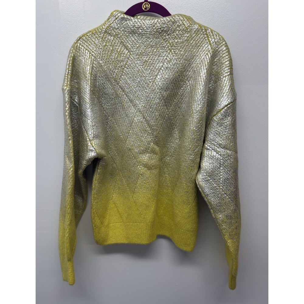 Join‎ Us Women's Yellow Metallic Silver Medium Mock Neck Sweater #21